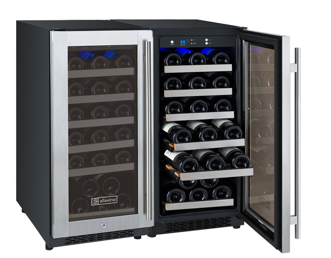 Allavino - 30" Wide FlexCount II Tru-Vino 60 Bottle Dual Zone Stainless Steel Side-by-Side Wine Refrigerator - BF 2X-VSWR30-1S20