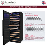 Allavino - 32" Wide Vite II Tru-Vino 305 Bottle Single Zone Solid Black Left Hinge Door Wine Refrigerator