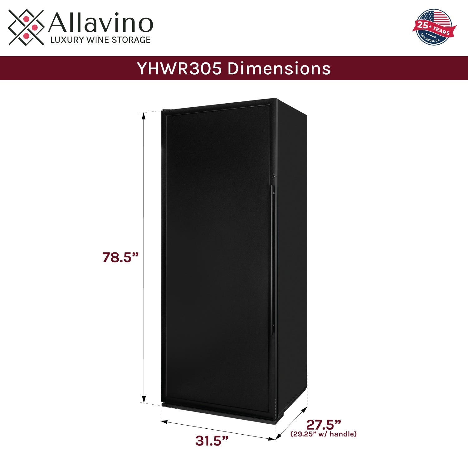 Allavino - 32" Wide Vite II Tru-Vino 305 Bottle Single Zone Solid Black Left Hinge Door Wine Refrigerator