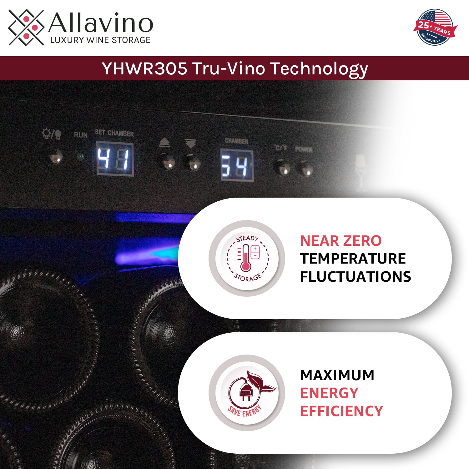 Allavino - 32" Wide Vite II Tru-Vino 305 Bottle Single Zone Solid Black Left Hinge Door Wine Refrigerator