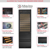 Allavino - 76.5" Tall Black Wine Refrigerator with Two Refrigerated Drawers - AO YHWR7724D-B