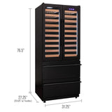 Allavino - 76.5" Tall Black French Doors Dual Zone Wine Refrigerator with Two Refrigerated Drawers