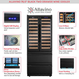 Allavino - 76.5" Tall Black French Doors Dual Zone Wine Refrigerator with Two Refrigerated Drawers
