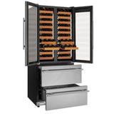 Allavino - 76.5" Tall Stainless Steel French Doors Dual Zone Wine Refrigerator with Two Refrigerated Drawers - AO YHWR7731FD-S