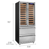 Allavino - 76.5" Tall Stainless Steel French Doors Dual Zone Wine Refrigerator with Two Refrigerated Drawers - AO YHWR7731FD-S