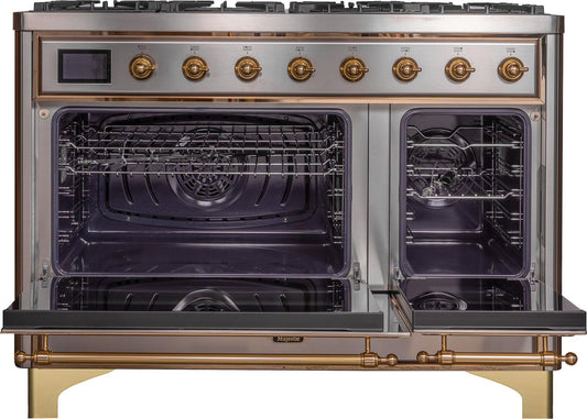 ILVE - 48" Magestic II Series Freestanding Dual Fuel Range - Griddle, Glass Door(s) - Warming Drawer - Natural Gas