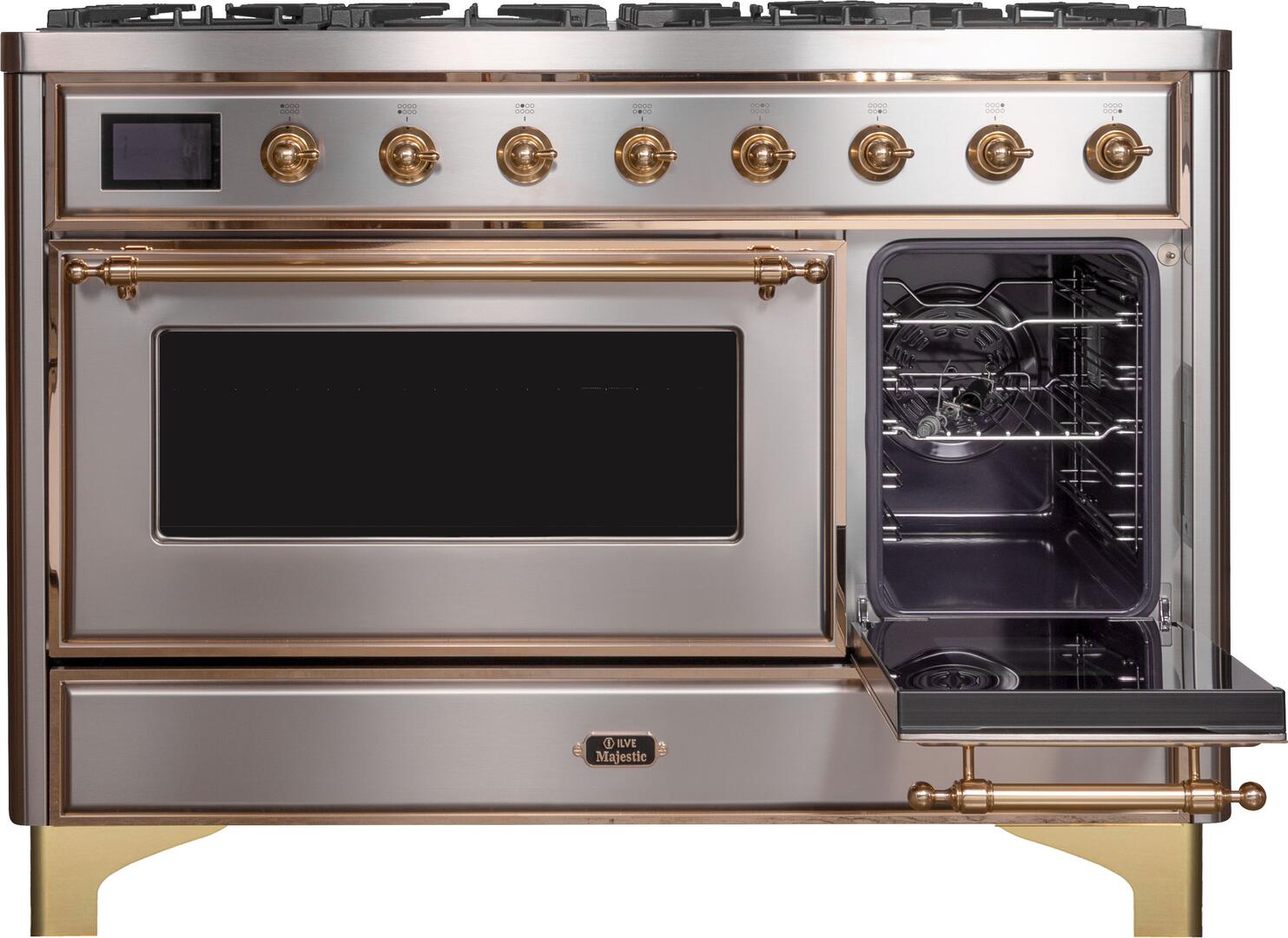 ILVE - 48" Magestic II Series Freestanding Dual Fuel Range - Griddle, Glass Door(s) - Warming Drawer - Natural Gas