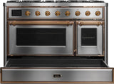 ILVE - 48" Magestic II Series Freestanding Dual Fuel Range - Griddle, Glass Door(s) - Warming Drawer - Natural Gas