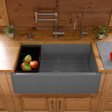 ALFI brand - Titanium 33" Granite Composite Single Bowl Drop In Farm Sink with Accessories - AB33FARM-T