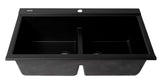 ALFI brand - Black 33" Granite Composite Workstation Step Rim Double Bowl Drop In Sink with Accessories - AB3418DBDI-BLA