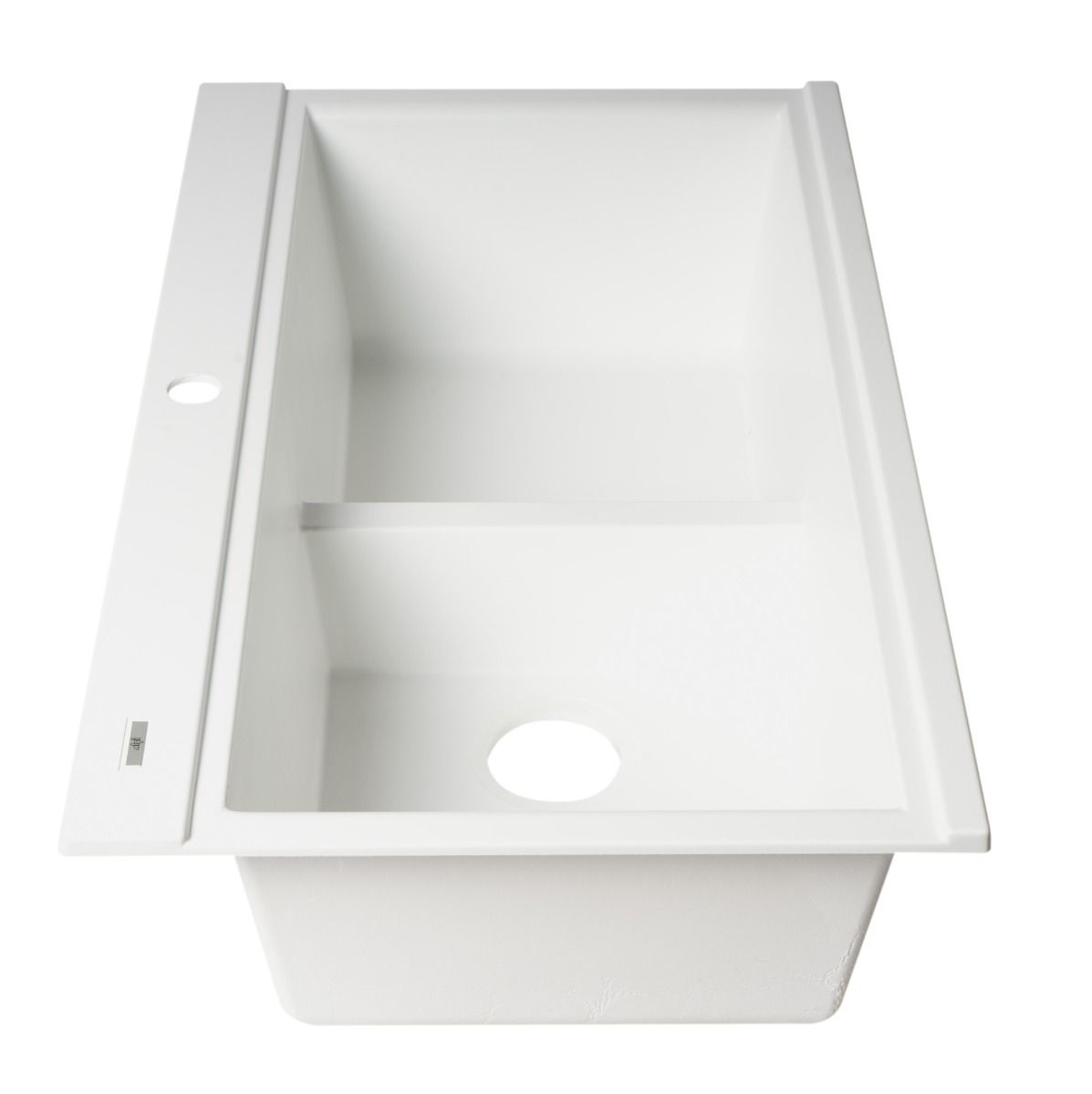 ALFI brand - White 33" Granite Composite Workstation Step Rim Double Bowl Drop In Sink with Accessories - AB3418DBDI-W