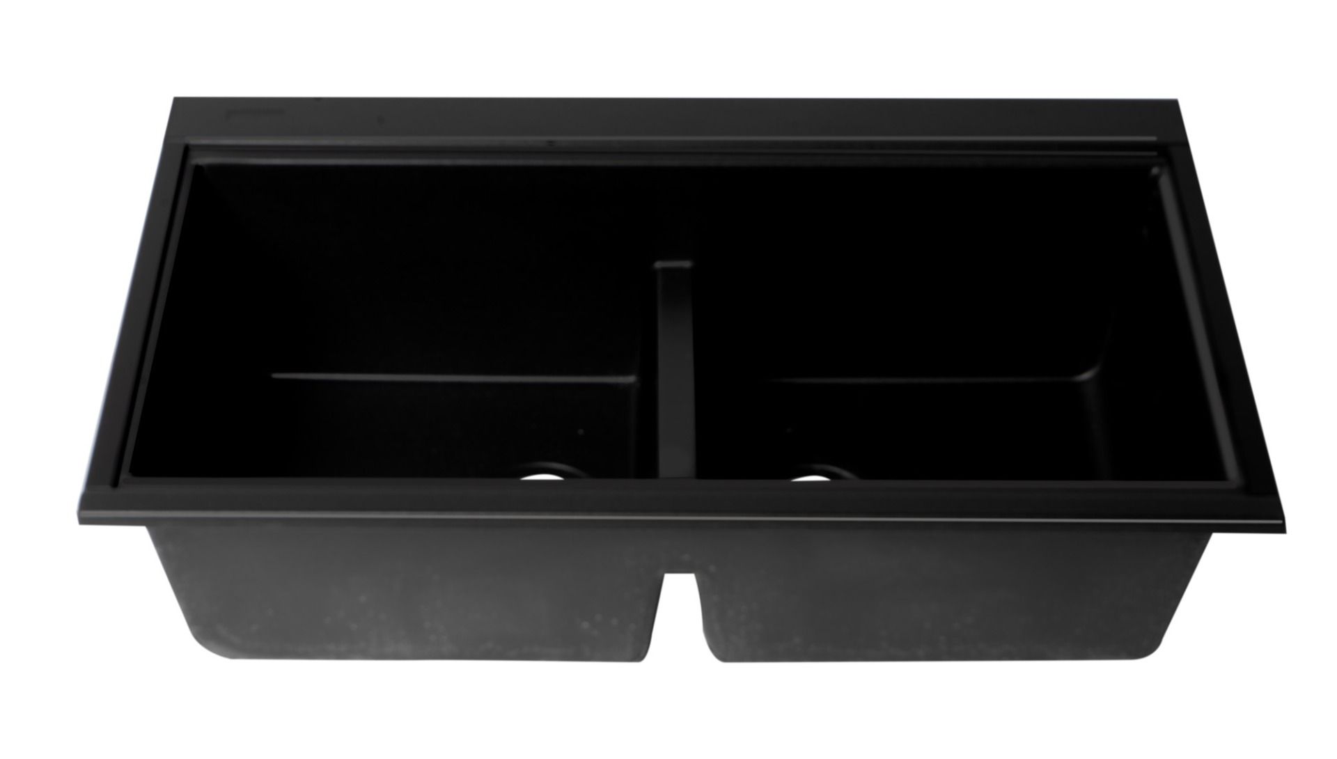 ALFI brand - Black 33" Granite Composite Workstation Step Rim Double Bowl Undermount Sink with Accessories - AB3418DBUM-BLA