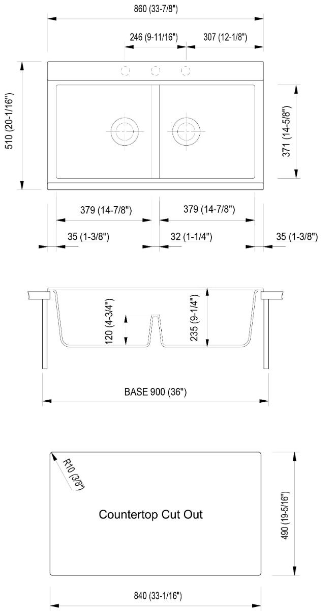 ALFI brand - Black 33" Granite Composite Workstation Step Rim Double Bowl Undermount Sink with Accessories - AB3418DBUM-BLA