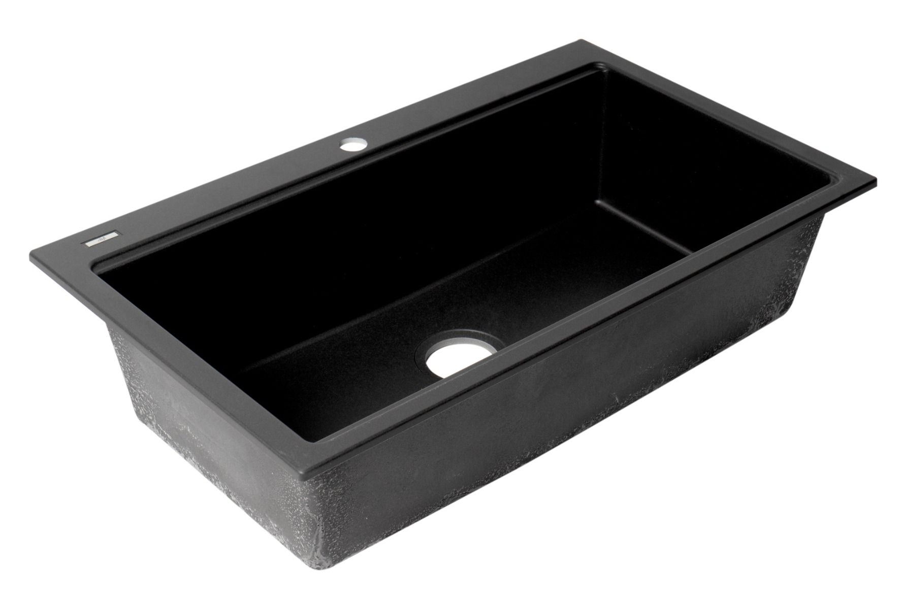 ALFI brand - Black 33" Granite Composite Workstation Step Rim Single Bowl Drop In Sink with Accessories - AB3418SBDI-BLA