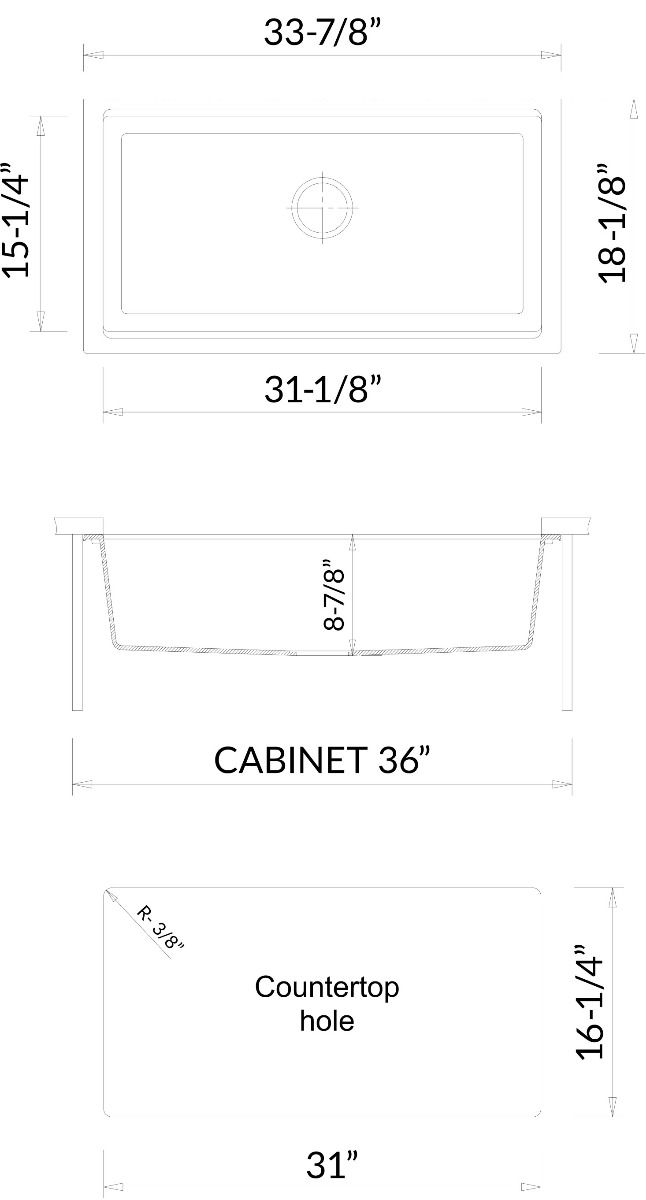 ALFI brand - Black 33" Granite Composite Workstation Step Rim Single Bowl Undermount Sink with Accessories - AB3418SBUM-BLA