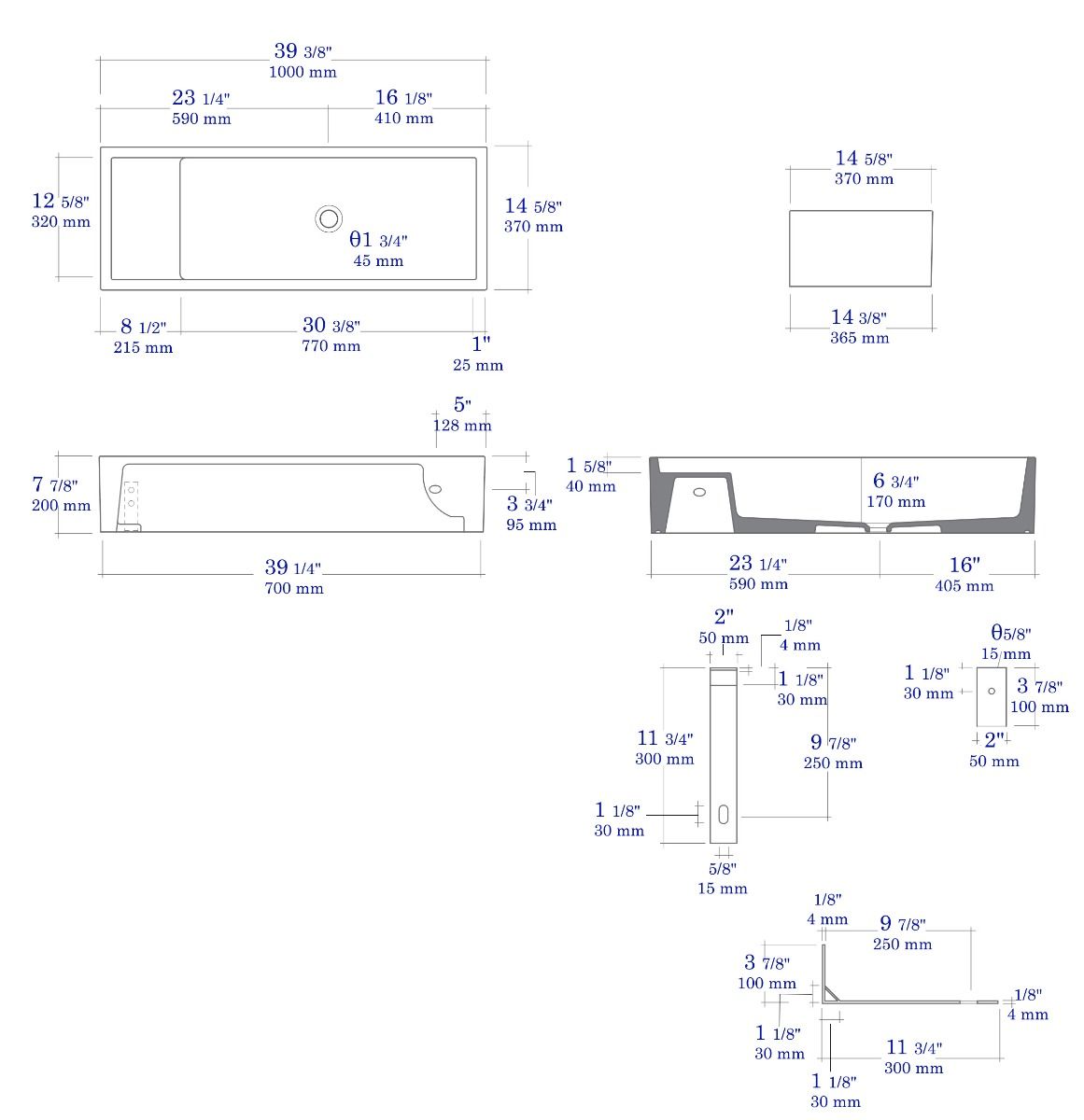 ALFI brand - 39" White Above Mount Fireclay Bathroom Trough Sink - AB39TR