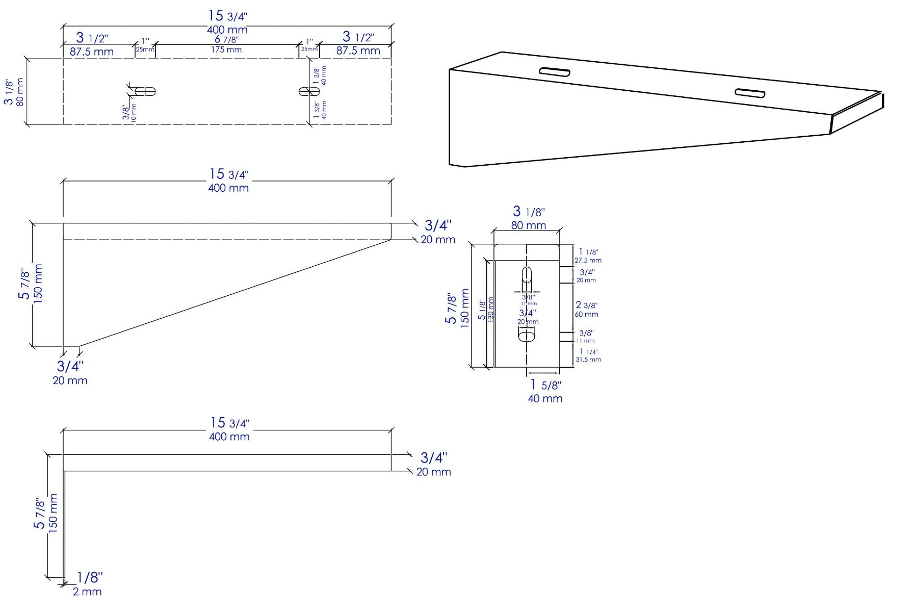 ALFI brand - Wall Mount Installation Brackets for Concrete Sink ABCO40R and ABCO48R - AB4048BR