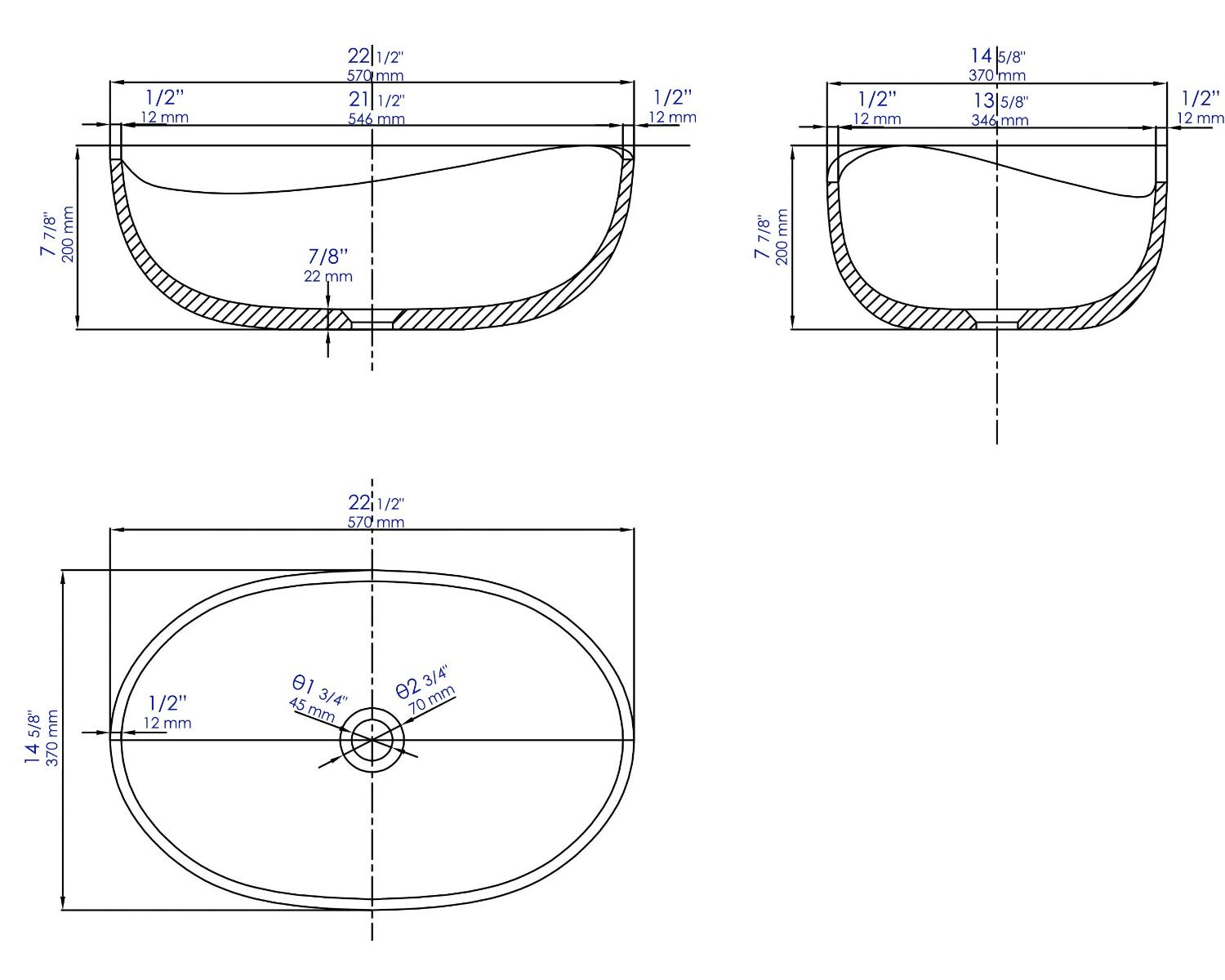 ALFI brand - 23" Solid Concrete Wavy Oval Above Mount Vessel Sink - ABCO23O