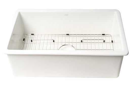 ALFI brand - White 30" x 18" Fireclay Undermount / Drop In Fireclay Kitchen Sink - ABF3018UD-W