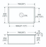 ALFI brand - White 30" x 18" Fireclay Undermount / Drop In Fireclay Kitchen Sink - ABF3018UD-W