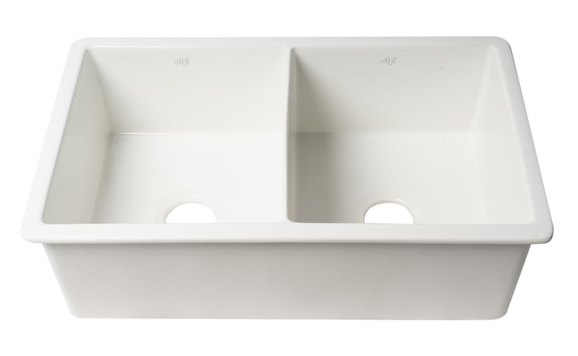 ALFI brand - White 32" x 19" Double Bowl Fireclay Undermount / Drop In Fireclay Kitchen Sink - ABF3219DUD-W