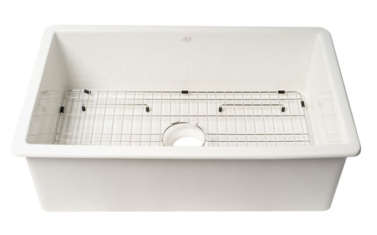 ALFI brand - White 32" x 19" Single Bowl Fireclay Undermount / Drop In Fireclay Kitchen Sink - ABF3219SUD-W