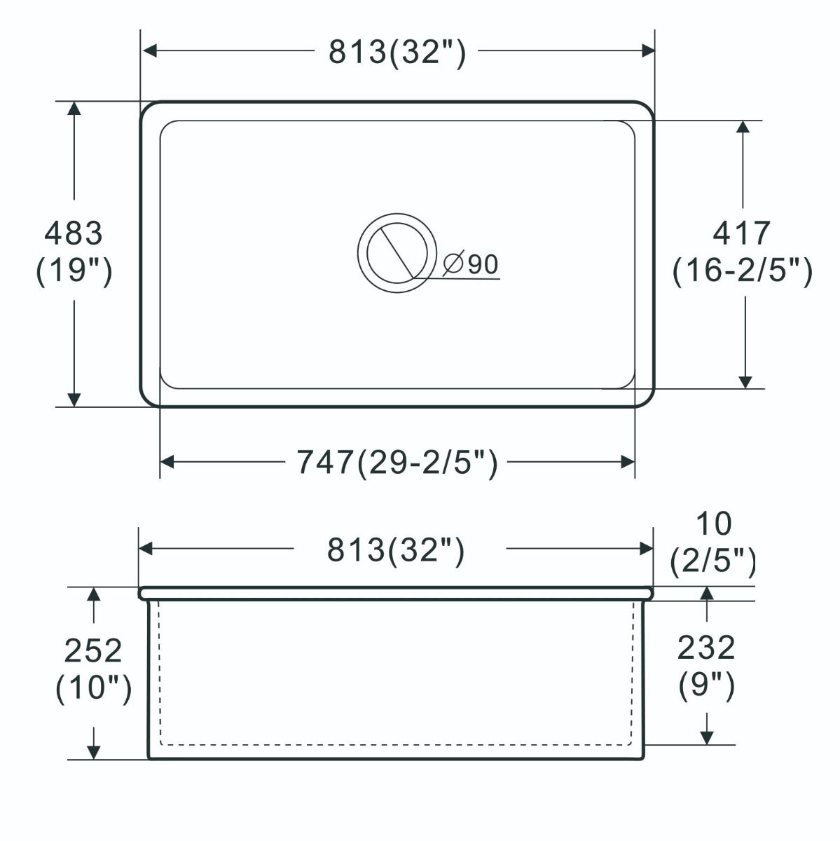 ALFI brand - White 32" x 19" Single Bowl Fireclay Undermount / Drop In Fireclay Kitchen Sink - ABF3219SUD-W