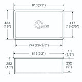 ALFI brand - White 32" x 19" Single Bowl Fireclay Undermount / Drop In Fireclay Kitchen Sink - ABF3219SUD-W