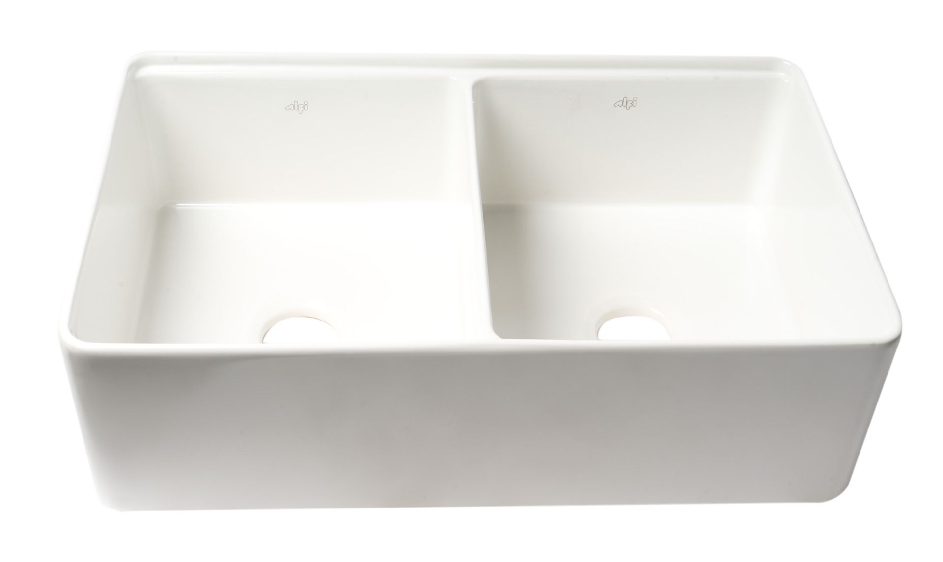 ALFI brand - White 33" x 20" Workstation Double Bowl Step Rim Fireclay Farm Sink with Accessories - ABFS3320D-W