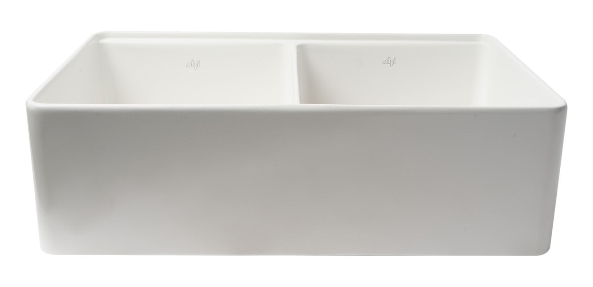 ALFI brand - White 33" x 20" Workstation Double Bowl Step Rim Fireclay Farm Sink with Accessories - ABFS3320D-W