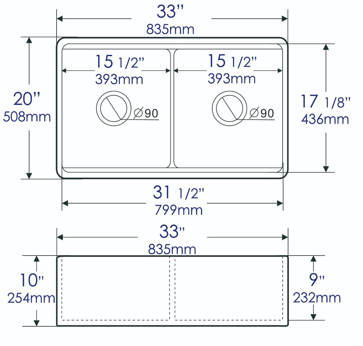 ALFI brand - White 33" x 20" Workstation Double Bowl Step Rim Fireclay Farm Sink with Accessories - ABFS3320D-W