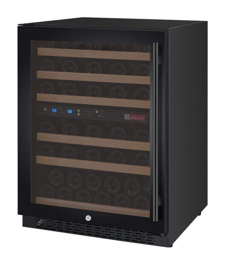 Allavino Wine Refrigerators Built in and Free Standing FlexCount Series 56 Bottle Dual-Zone Wine Cellar with Black Door