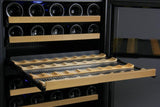 Allavino Wine Refrigerators Built in and Free Standing Left Hiege FlexCount Series 56 Bottle Single Zone Wine Cellar with Black Doors