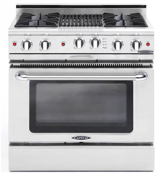Capital Cooking - 36" Freestanding Gas Range with 4.9 cu. ft. Oven, 12" Grill, 4 Open Burners, and 3 Heavy Duty Racks