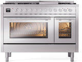 ILVE - 48" Pro Plus II Series Freestanding Dual Fuel Range - Double Oven - Viewing Window(s) - Griddle - Liquid Propane