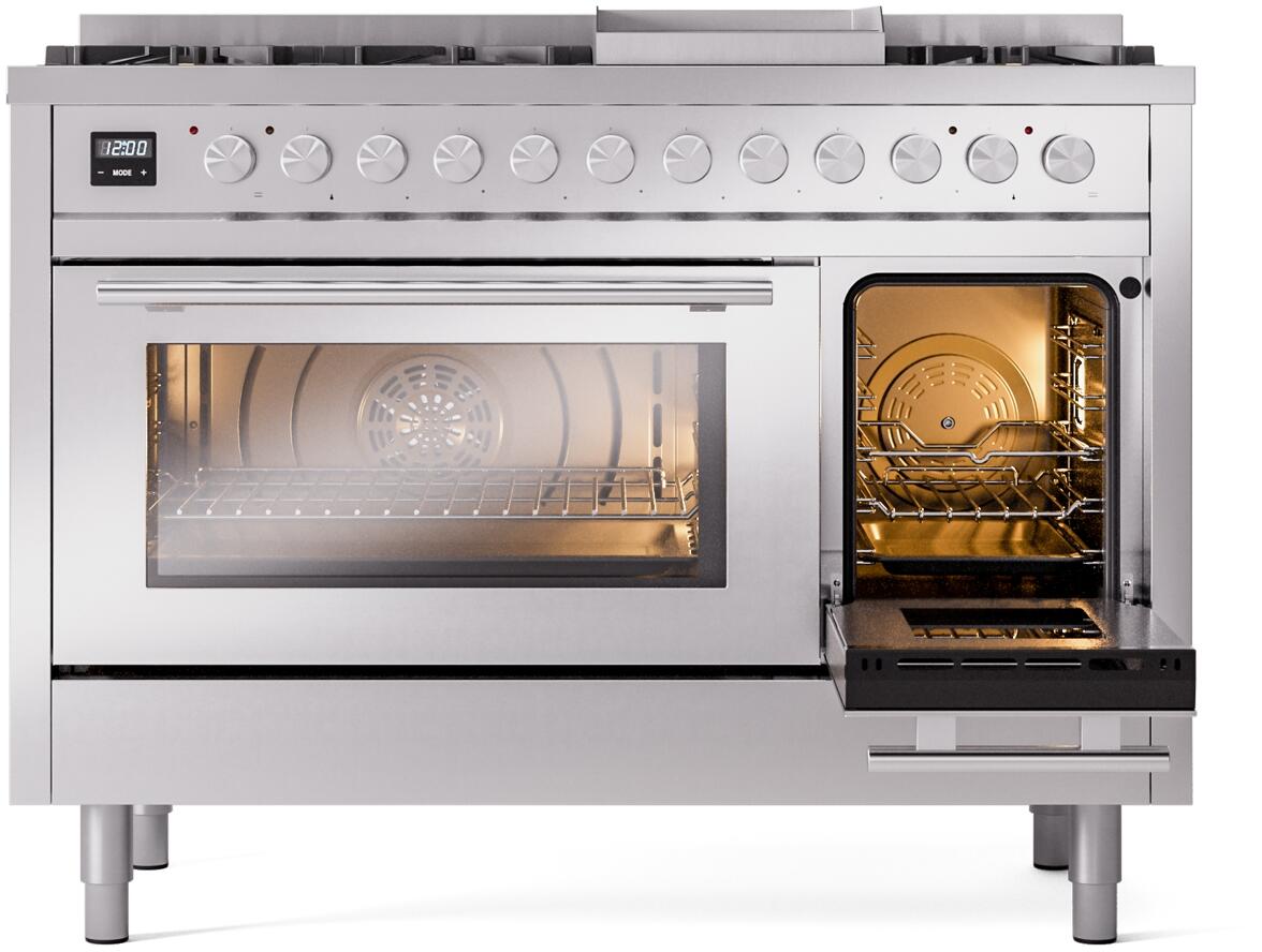 ILVE - 48" Pro Plus II Series Freestanding Dual Fuel Range - Double Oven - Viewing Window(s) - Griddle - Natural Gas