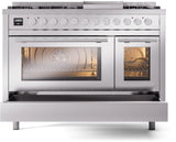 ILVE - 48" Pro Plus II Series Freestanding Dual Fuel Range - Double Oven - Viewing Window(s) - Griddle - Liquid Propane