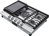 LG - 30" Smart Gas Cooktop 22K BTU, EasyClean Cooktop, Backlit Weighted Knobs - Gas Cooktops - CBGJ3027S