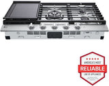LG - 36" Smart Gas Cooktop 22K BTU, EasyClean Cooktop, Backlit Weighted Knobs - Gas Cooktops - CBGJ3627S