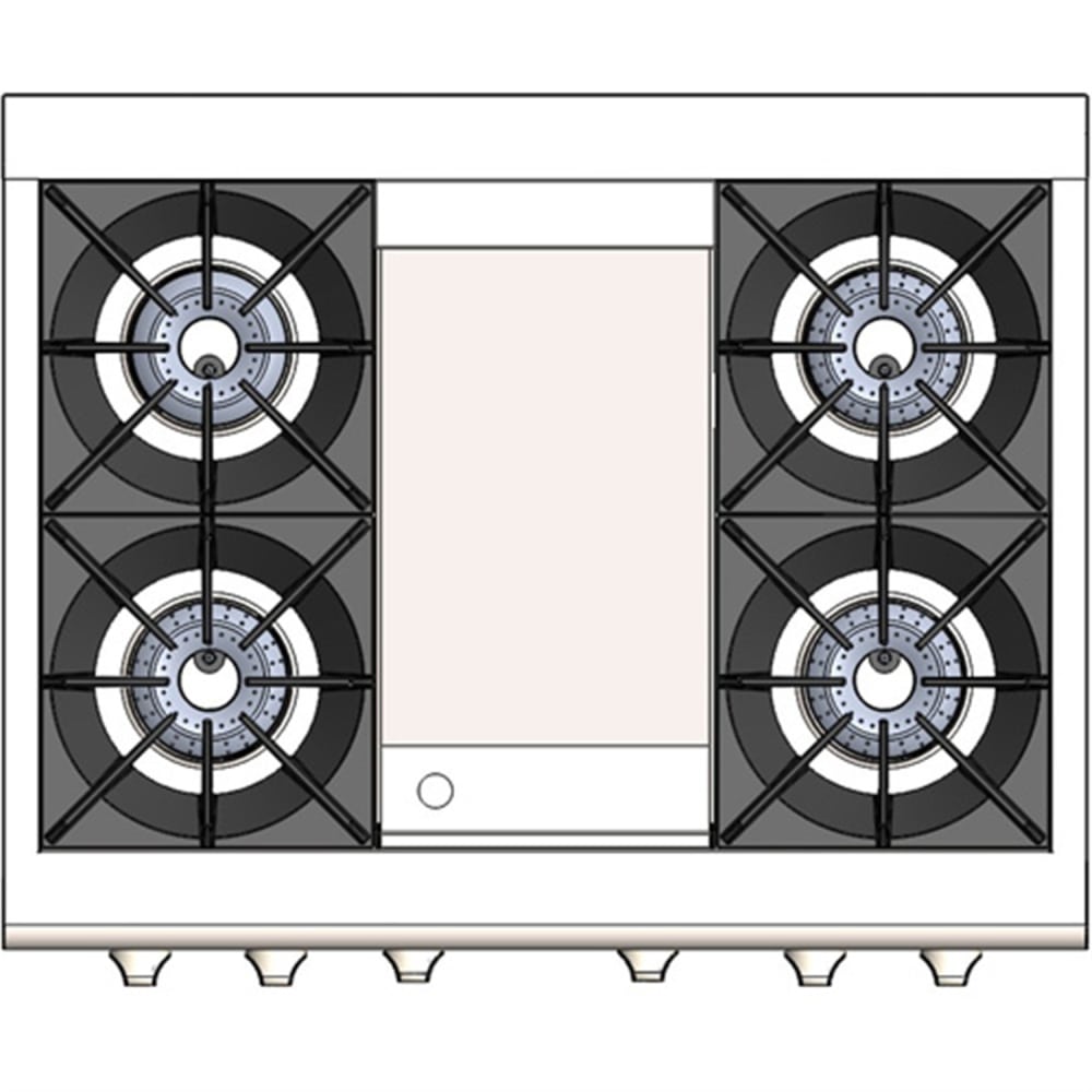 Capital Cooking - 36" Capital Culinarian Range - Self Clean - 25K BTU - 4 Open Burners + 12"Griddle, 1 8K BTU Small Pan Burner - CGSR362G2