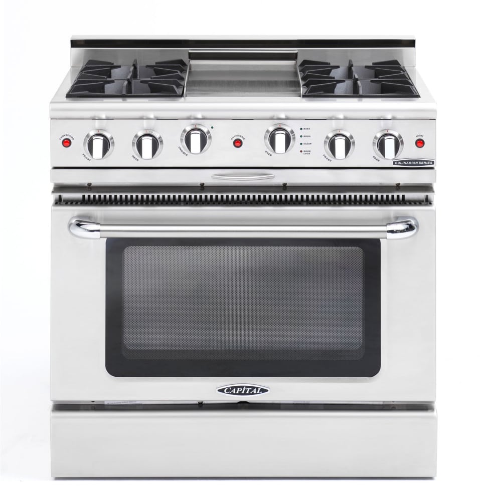 Capital Cooking - 36" Capital Culinarian Range - Self Clean - 25K BTU - 4 Open Burners + 12"Griddle, 1 8K BTU Small Pan Burner - CGSR362G2