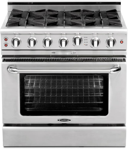 Capital Cooking - 36" Capital Culinarian Range - Self Clean - 25K BTU - 6 Open Burners, 1 8K BTU Small Pan Burner - CGSR366