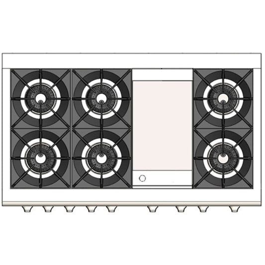 Capital Cooking - 48" Capital Culinarian Range - Self Clean - 25K BTU - 6 Open Burners + 12" Griddle, 1 8K BTU Small Pan Burner - CGSR484G2