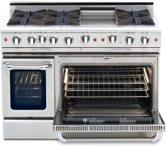 Capital Cooking - 48" Capital Culinarian Range - Self Clean - 25K BTU - 6 Open Burners + 12" Griddle, 1 8K BTU Small Pan Burner - CGSR484G2