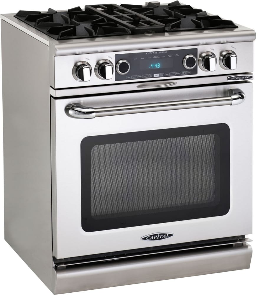 Capital Cooking - 30" Capital Connoisseurian Dual Fuel Range - Self Clean - 25K BTU - 4 Open Burners, 1 8K BTU Small Pan Burner - COB304