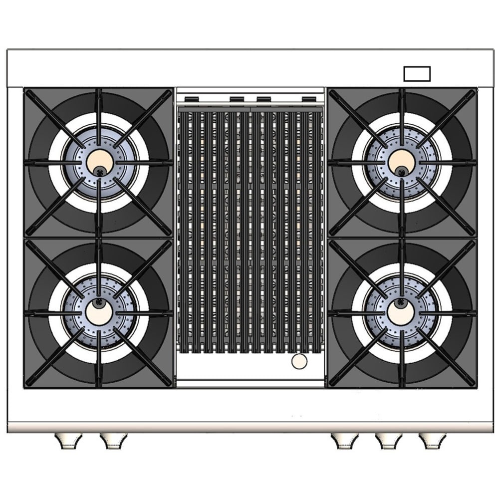 Capital Cooking - 36" Capital Connoisseurian Dual Fuel Range - Self Clean - 25K BTU - 4 Open Burners + 12" BBQ, 1 8K BTU Small Pan Burner - COB362B2