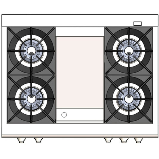 Capital Cooking - 36" Capital Connoisseurian Dual Fuel Range - Self Clean - 25K BTU - 4 Open Burners + 12" Griddle, 1 8K BTU Small Pan Burner - COB362G2