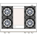 Capital Cooking - 36" Capital Connoisseurian Dual Fuel Range - Self Clean - 25K BTU - 4 Open Burners + 12" Griddle, 1 8K BTU Small Pan Burner - COB362G2