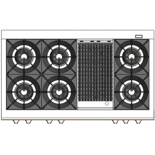 Capital Cooking - 48" Capital Connoisseurian Dual Fuel Range - Self Clean - 25K BTU - 6 Open Burners + 12" BBQ, 1 8K BTU Small Pan Burner - COB484B2