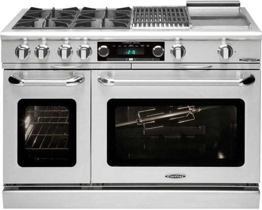 Capital Cooking - 48" Capital Connoisseurian Dual Fuel Range - Self Clean - 25K BTU - 4 Open Burners + 24" BBQ Grill Burner - COB484BB